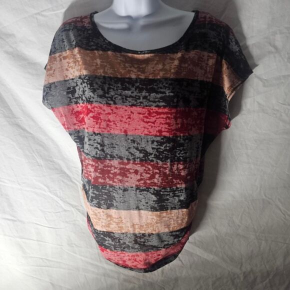 Vintage y2k grey peach red semi sheer ruched side top - Picture 3 of 4